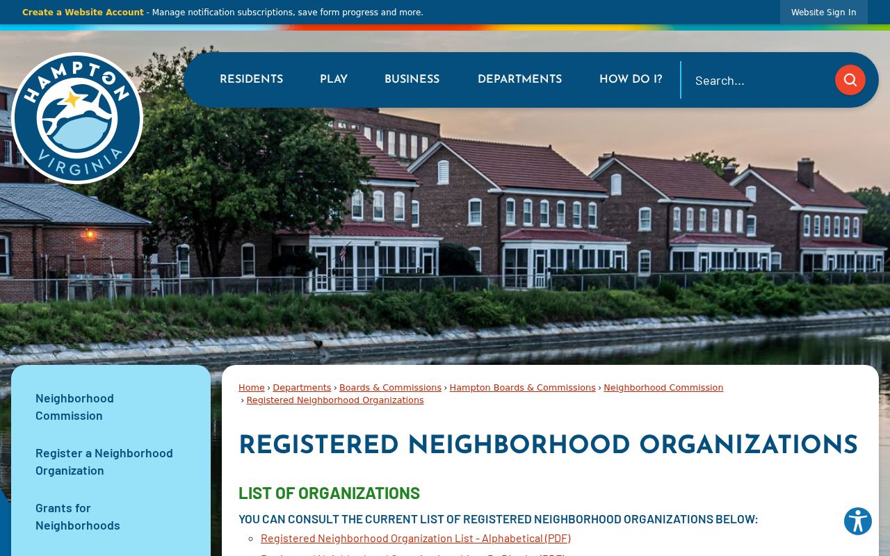 Hampton neighbors registered neighborhood organizations directory